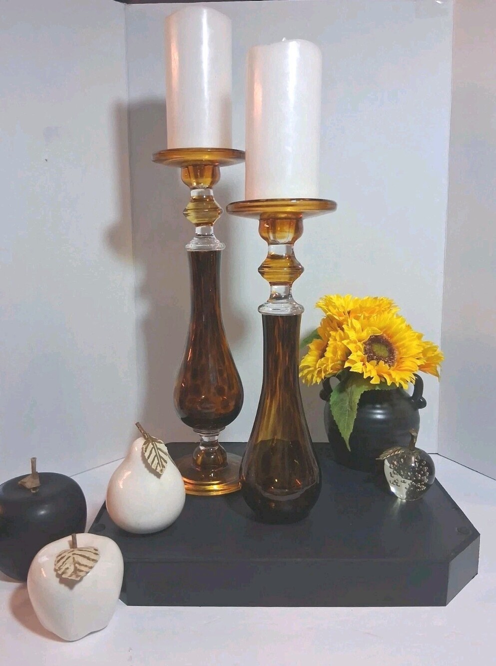 VTG! Pier 1 Verre Artisanal Tortoiseshell Amber Handblown Glass Candleholder